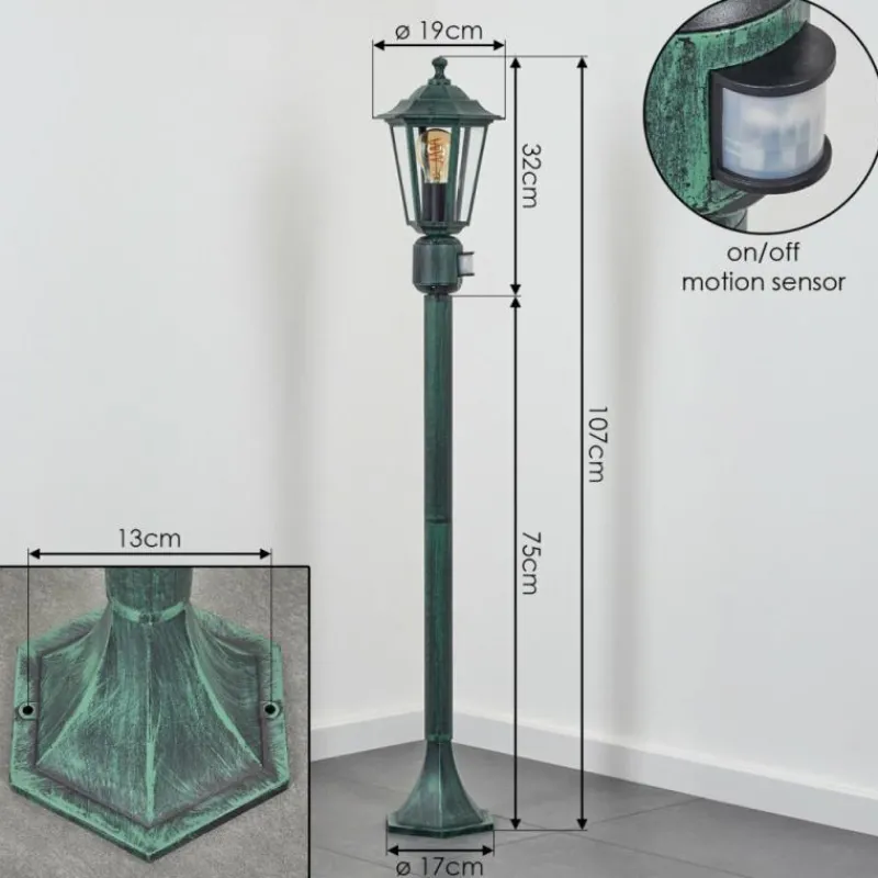 Luminaires Rustiques-hofstein Loria Luminaire extérieur, Eclairage de chemin Vert, Noir, 1 lumière, Détecteur de mouvement