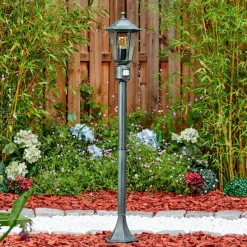 Luminaires Rustiques-hofstein Loria Luminaire extérieur, Eclairage de chemin Vert, Noir, 1 lumière, Détecteur de mouvement