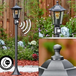 Luminaires Rustiques-hofstein Loria Luminaire extérieur, Eclairage de chemin Noir, 1 lumière, Détecteur de mouvement