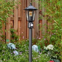 Luminaires Rustiques-hofstein Loria Luminaire extérieur, Eclairage de chemin Noir, 1 lumière, Détecteur de mouvement