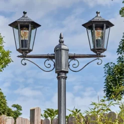 Lampes Vintages & Rétros-hofstein Loria Luminaire extérieur, Réverbère, Eclairage de chemin Noir, Argenté, 2 lumières