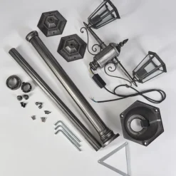 Lampes Vintages & Rétros-hofstein Loria Luminaire extérieur, Réverbère, Eclairage de chemin Noir, Argenté, 2 lumières