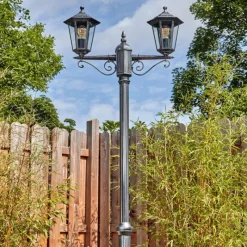 Lampes Vintages & Rétros-hofstein Loria Luminaire extérieur, Réverbère, Eclairage de chemin Noir, Argenté, 2 lumières