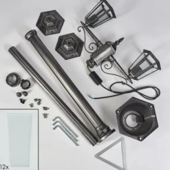 Lampes Vintages & Rétros-hofstein Loria Luminaire extérieur, Réverbère, Eclairage de chemin Noir, Argenté, 2 lumières