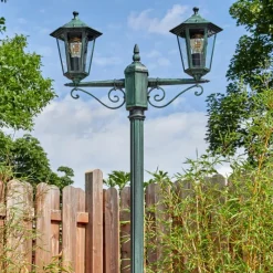 Lampes Vintages & Rétros-hofstein Loria Luminaire extérieur, Réverbère, Eclairage de chemin Vert, Noir, 2 lumières