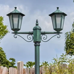 Lampes Vintages & Rétros-hofstein Loria Luminaire extérieur, Réverbère, Eclairage de chemin Vert, Noir, 2 lumières