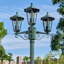 Lampes Vintages & Rétros-hofstein Loria Luminaire extérieur, Réverbère, Eclairage de chemin Vert, Noir, 3 lumières