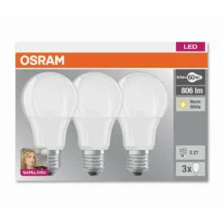 Luminaires Osram Lot de 3 E27 8,5 Watt 2700 Kelvin 806 Lumen