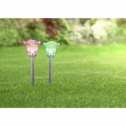 Luminaires Globo Lighting Lot de 2 lampes solaires Globo MIYUGO LED Acier inoxydable, 1 lumière, Changeur de couleurs