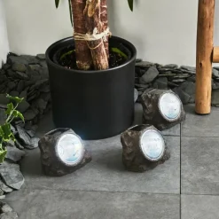 hofstein Lot de 3 lampes solaires Sameo LED Brun, 4 lumières