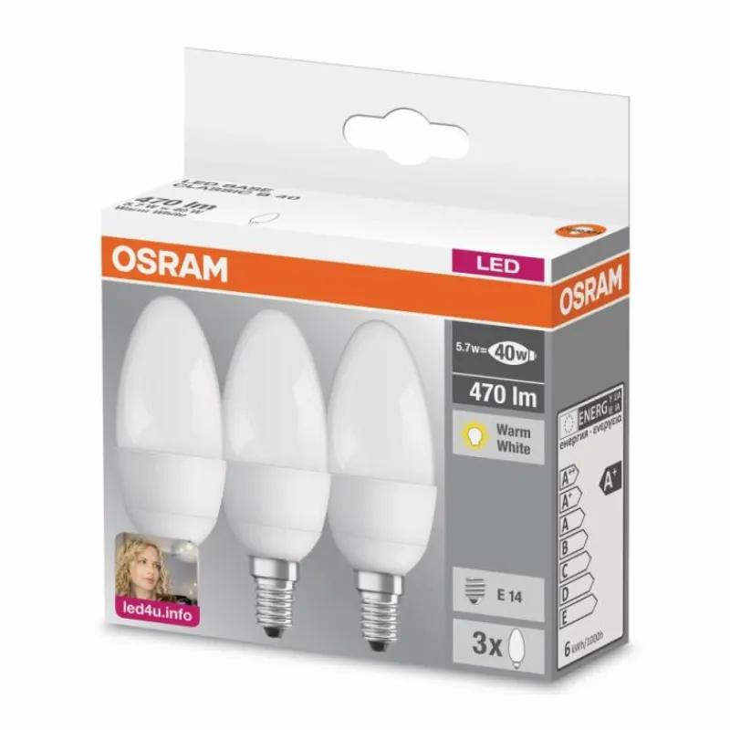 Luminaires Osram Lot de 3 Osram LED E14 5,7 Watt 2700 Kelvin 470 Lumen