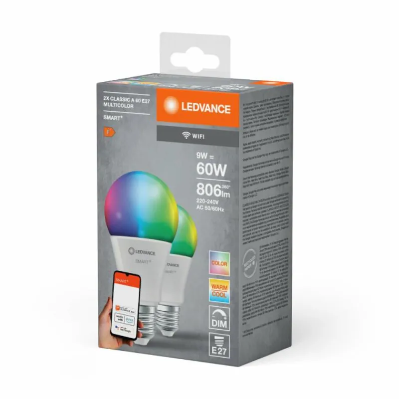Luminaires Ledvance E27 9 Watt RGB (couleurs réglables) dimmable 806 Lumen