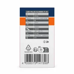 Luminaires Osram E14 LED 4.9 Watt blanc chaud 470 Lumen