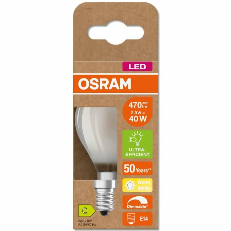 Luminaires Osram E14 LED 2.9 Watt blanc chaud dimmable 470 Lumen