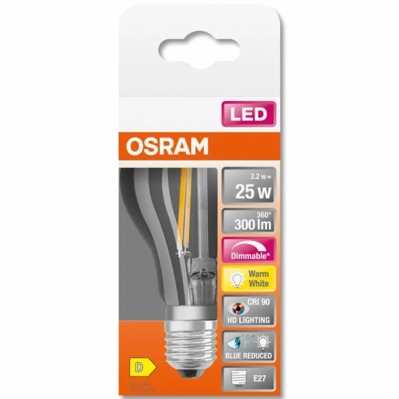 Luminaires Osram E27 LED 2.2 Watt blanc chaud dimmable 300 Lumen
