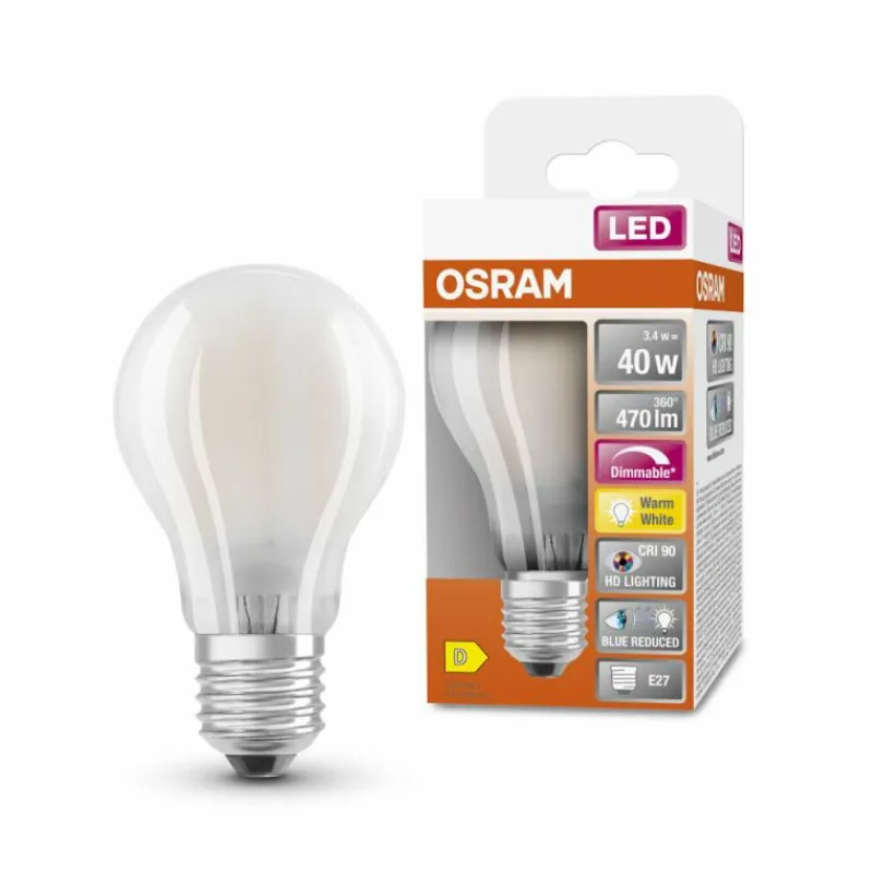 Luminaires Osram E27 LED 3.4 Watt blanc chaud dimmable 470 Lumen