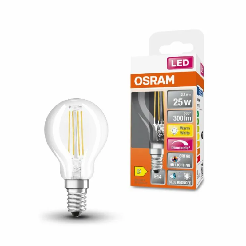 Luminaires Osram E14 LED 2.2 Watt blanc chaud dimmable 300 Lumen