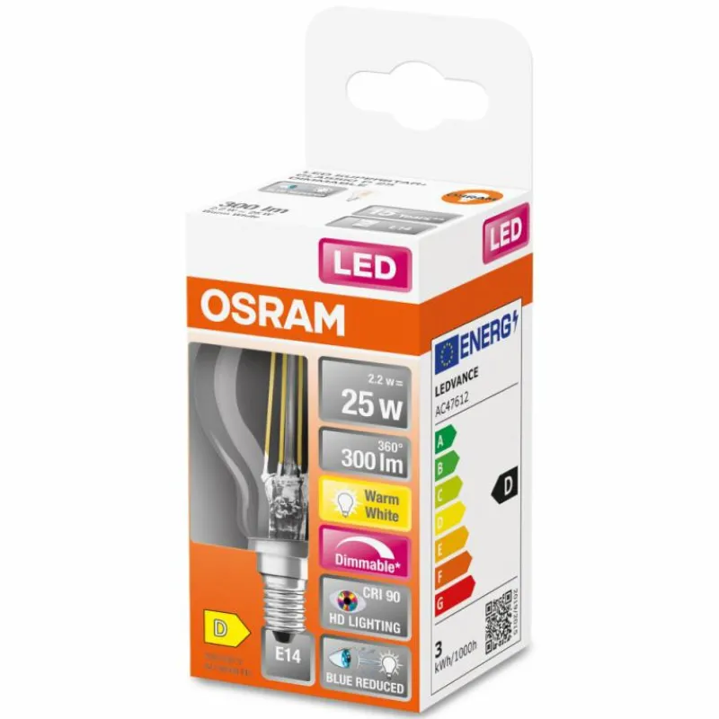Luminaires Osram E14 LED 2.2 Watt blanc chaud dimmable 300 Lumen
