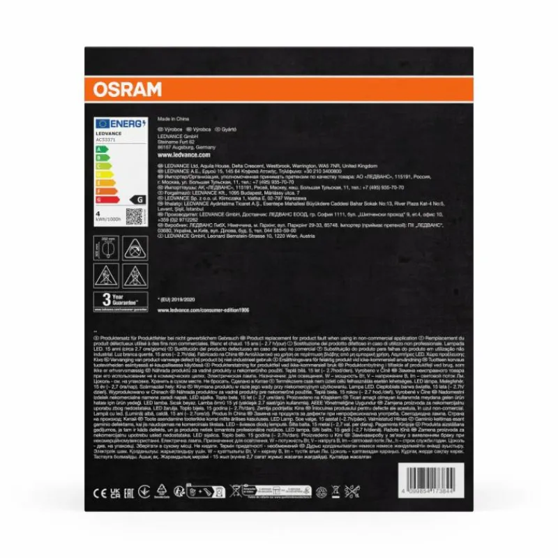 Luminaires Osram E27 LED 3.4 Watt blanc chaud 250 Lumen