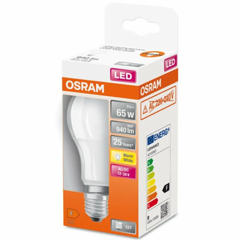 Luminaires Osram E27 LED 9 Watt blanc chaud 940 Lumen
