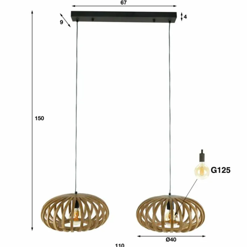Lampes En Bois-hofstein lustre Pirmil Écru, 2 lumières