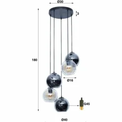 hofstein lustre Bicolore Anthracite, 5 lumières
