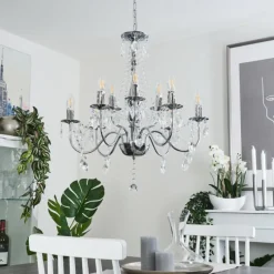 Luminaires Rustiques-hofstein Lustre Cheop Chrome, Transparent, 9 lumières