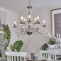 Luminaires Rustiques-hofstein Lustre Cheop Chrome, Transparent, 9 lumières