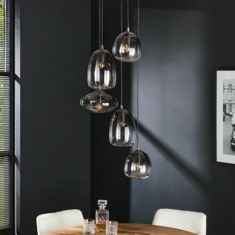 Suspension Verre Fumé-hofstein lustre Kissaboui Noir, 5 lumières
