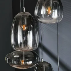 Suspension Verre Fumé-hofstein lustre Kissaboui Noir, 5 lumières