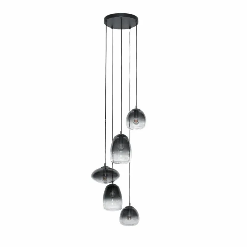 Suspension Verre Fumé-hofstein lustre Kissaboui Noir, 5 lumières