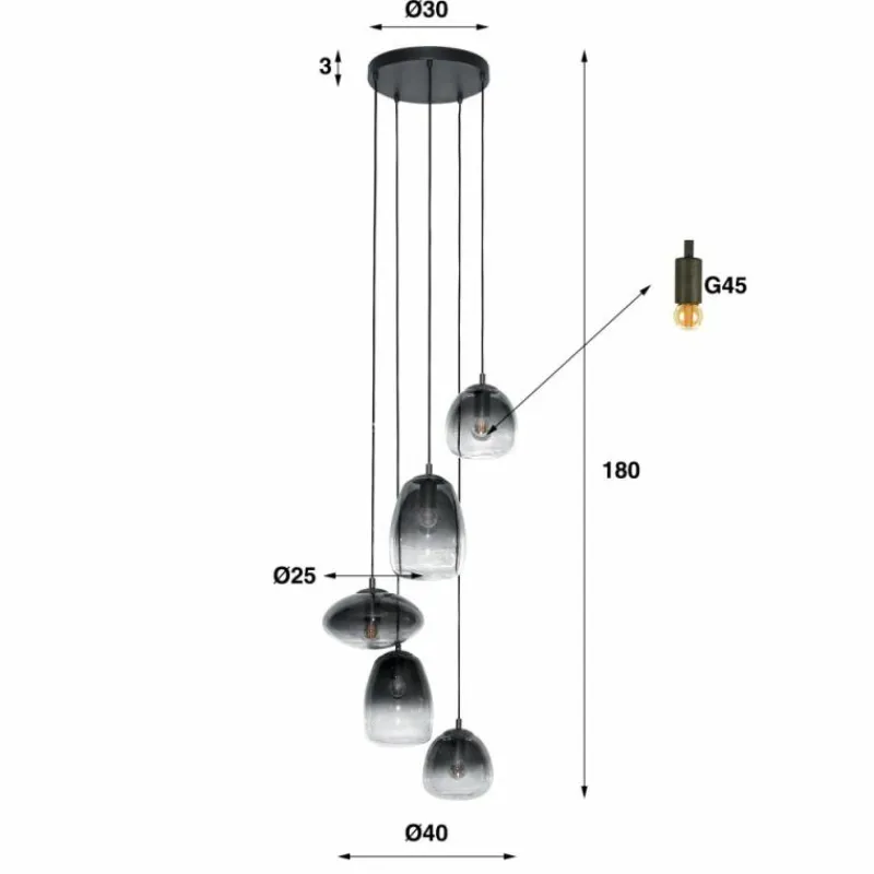 Suspension Verre Fumé-hofstein lustre Kissaboui Noir, 5 lumières