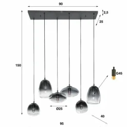 Suspension Verre Fumé-hofstein lustre Kissaboui Noir, 6 lumières