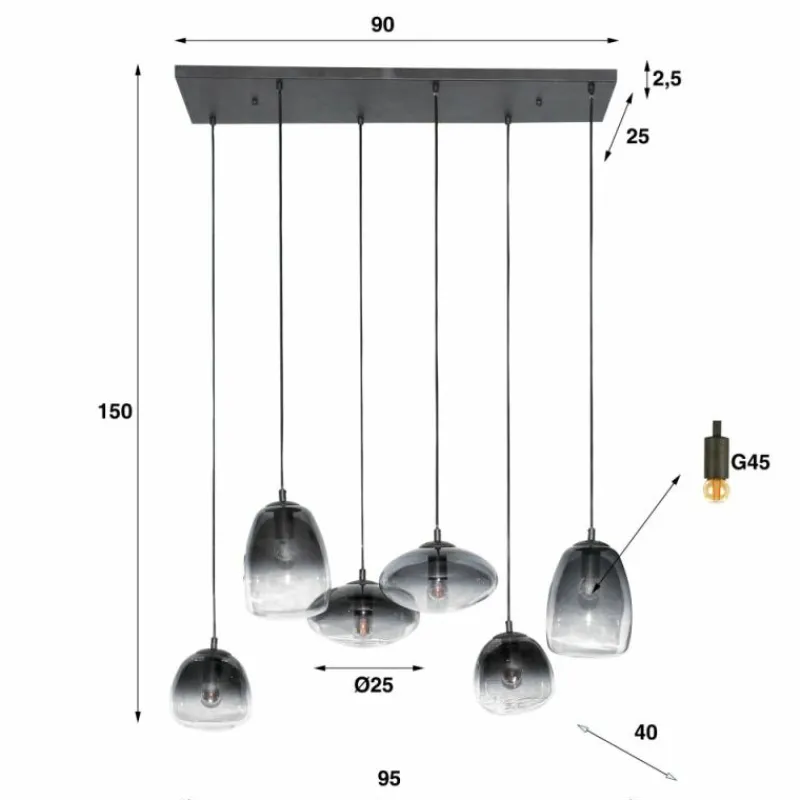 Suspension Verre Fumé-hofstein lustre Kissaboui Noir, 6 lumières