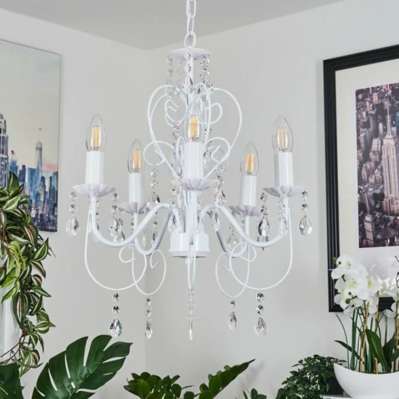 Luminaires Rustiques-hofstein Lustre Ksim Blanc, 5 lumières