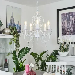 Luminaires Rustiques-hofstein Lustre Ksim Blanc, 5 lumières