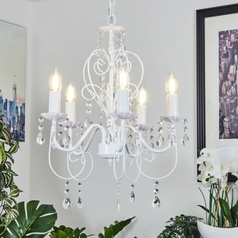 Luminaires Rustiques-hofstein Lustre Ksim Blanc, 5 lumières