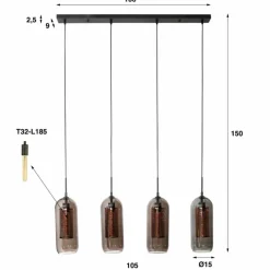 Suspension Verre Fumé-hofstein lustre Lalora Anthracite, 4 lumières