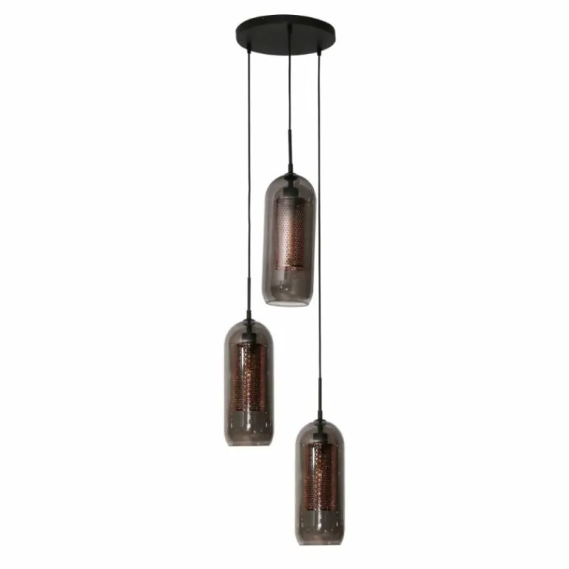 Suspension Verre Fumé-hofstein lustre Lalora Noir, 3 lumières