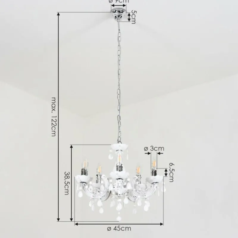 Luminaires Rustiques-hofstein Lustre Malmback Chrome, Blanc, 5 lumières