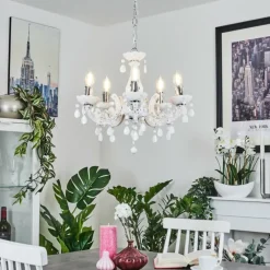 Luminaires Rustiques-hofstein Lustre Malmback Chrome, Blanc, 5 lumières