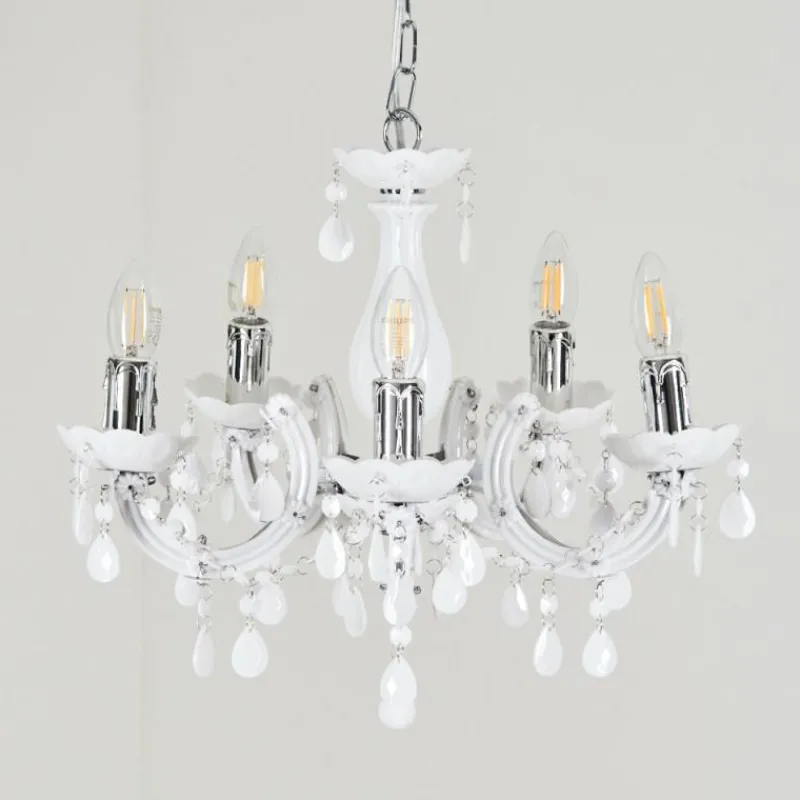 Luminaires Rustiques-hofstein Lustre Malmback Chrome, Blanc, 5 lumières