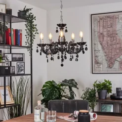 Luminaires Rustiques-hofstein Lustre Malmback Chrome, Noir, 5 lumières