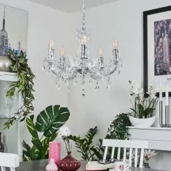 Luminaires Rustiques-hofstein Lustre Malmback Chrome, Transparent, 5 lumières