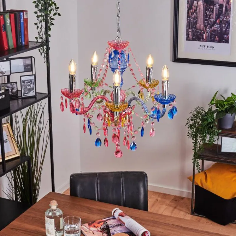 Luminaires Rustiques-hofstein Lustre Malmback Multicolore, Chrome, 5 lumières