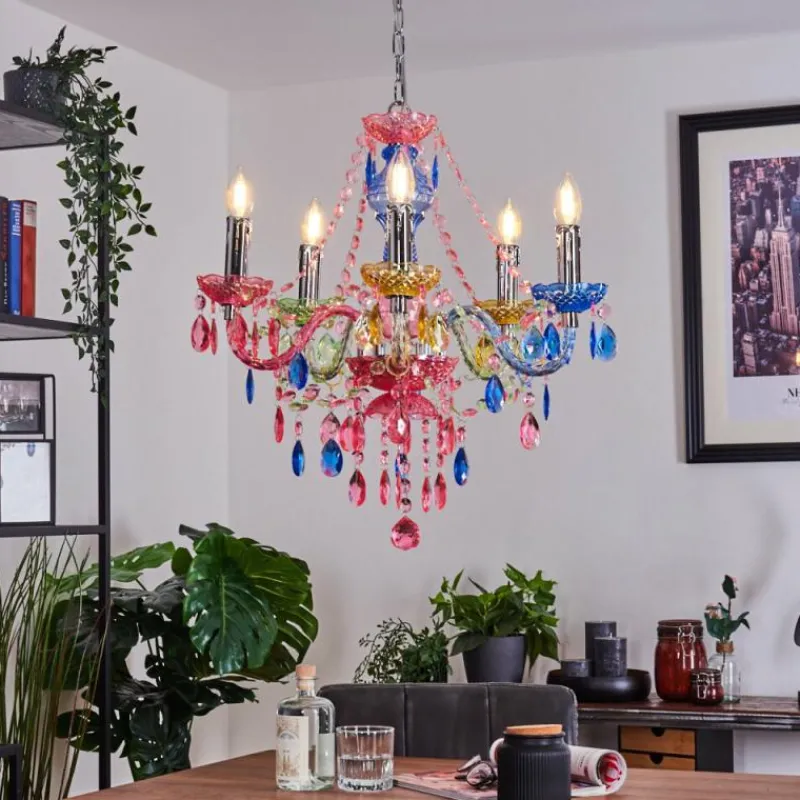 Luminaires Rustiques-hofstein Lustre Malmback Multicolore, Chrome, 5 lumières