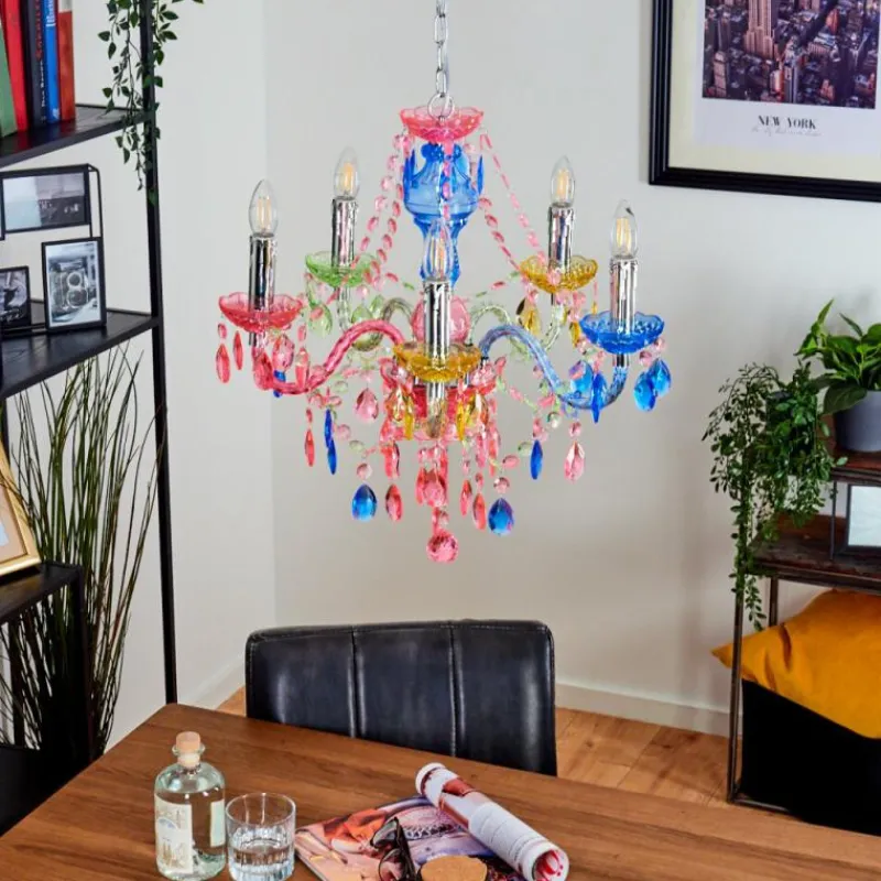 Luminaires Rustiques-hofstein Lustre Malmback Multicolore, Chrome, 5 lumières