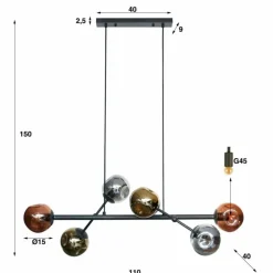 hofstein lustre Molucule Anthracite, 6 lumières