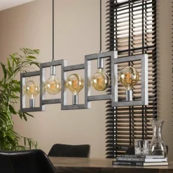 Lampes Vintages & Rétros-hofstein lustre Top Down Argent Oxydé, 5 lumières