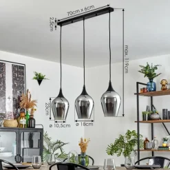 hofstein Lutarp Suspension, Suspension Noir, 3 lumières